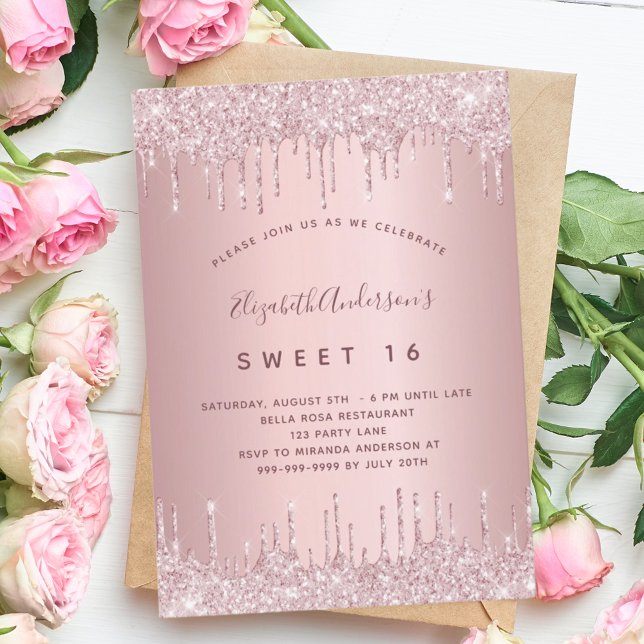 Sweet 16 pink dusty rose drips invitation (Creator Uploaded)