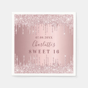 Sweet 16 pink dusty rose glitter name napkin