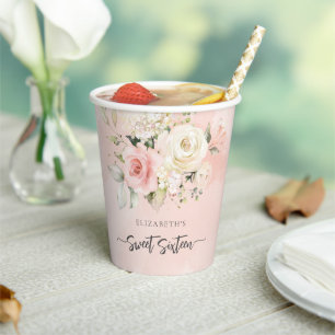 Sweet 16 Pink Floral Birthday Party Paper Cups
