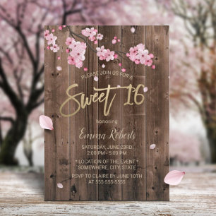 Sweet 16 Pink Floral Cherry Blossom Barn Wood Invitation