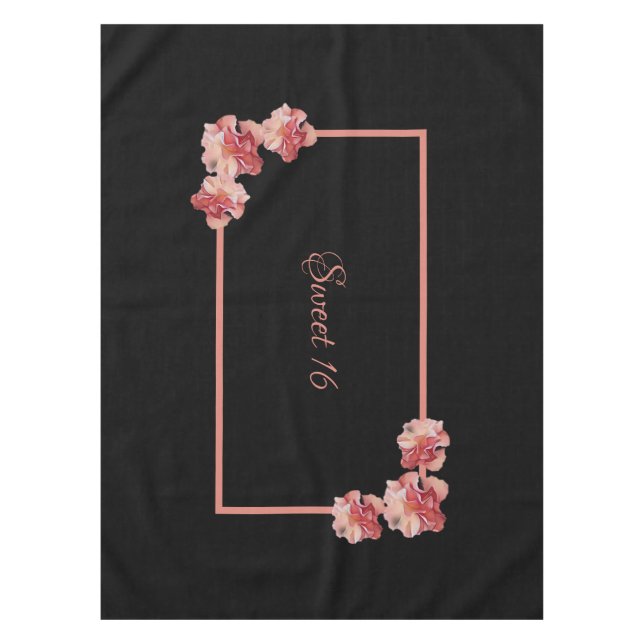 Sweet 16 pink floral on black tablecloth (Front)