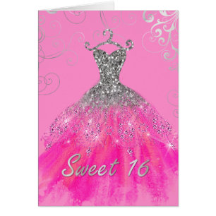 Sweet 16 Pink Glam Dress Birthday Card