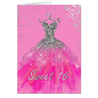 Sweet 16 Pink Glam Dress Birthday Card