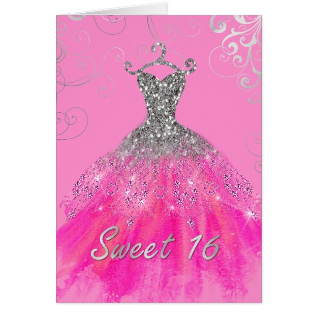 Sweet 16 Pink Glam Dress Birthday Card (Front)