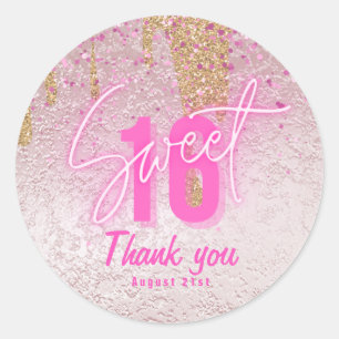 Sweet 16 Pink Glitter Foil Girly Modern Rose Gold Classic Round Sticker