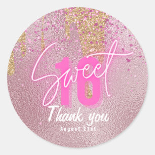 Sweet 16 Pink Glitter Foil Girly Modern Rose Gold  Classic Round Sticker