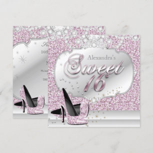 Sweet 16 Pink Glitter Glamour Birthday Party Invitation