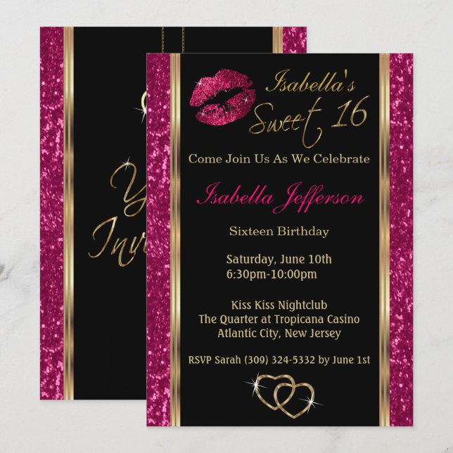Sweet 16 Pink Glitter Invitation (Front/Back)