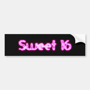 Sweet 16 Pink Glitter Lights Black Bumper Sticker