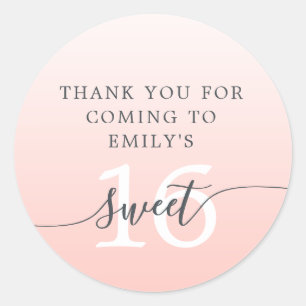 Sweet 16 Pink Glitter Ombre Thank You Custom Name  Classic Round Sticker