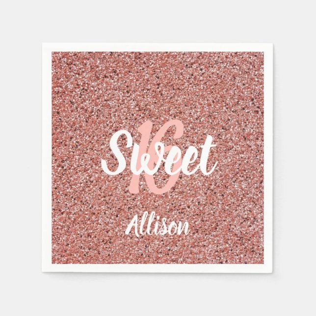 Sweet 16 Pink Glitter Personalised Napkin (Front)