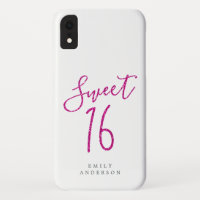 Sweet 16 Pink Glitter Script White 16th Birthday