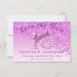 Sweet 16 Pink Glitter Stylish Glitter Number 16 Save The Date