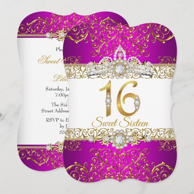 Sweet 16 Pink Gold Diamond Glamour Birthday Invitation (Front/Back)