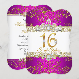 Sweet 16 Pink Gold Diamond Glamour Birthday Invitation