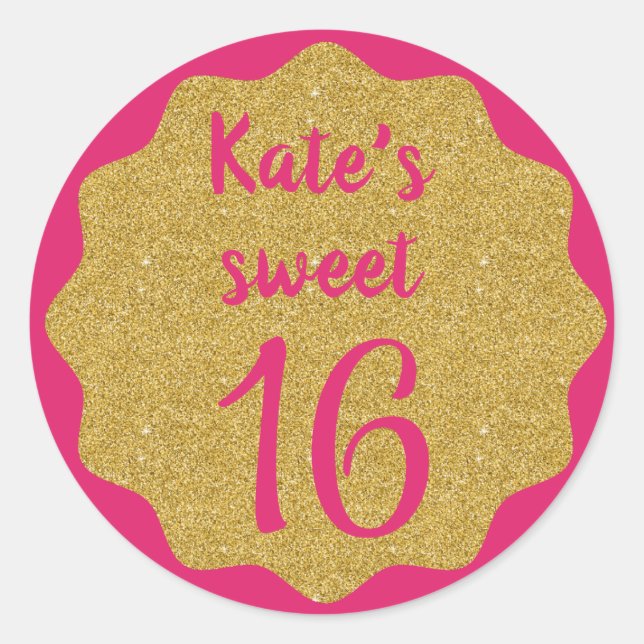 Sweet 16 Pink Gold Minimal Classic Round Sticker (Front)