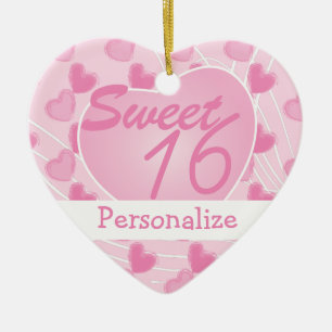 Sweet 16 Pink Heart Ceramic Tree Decoration