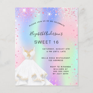 Sweet 16 pink holographic dress invitation flyer