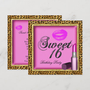 Sweet 16 Pink Lips Lipstick Leopard Gold Invitation