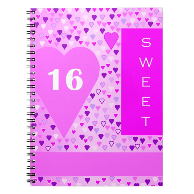 Sweet 16 Pink Love Hearts Notebook (Front)