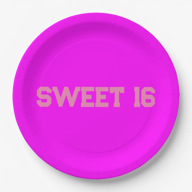 Sweet 16 Pink Magenta  Paper Plate (Front)