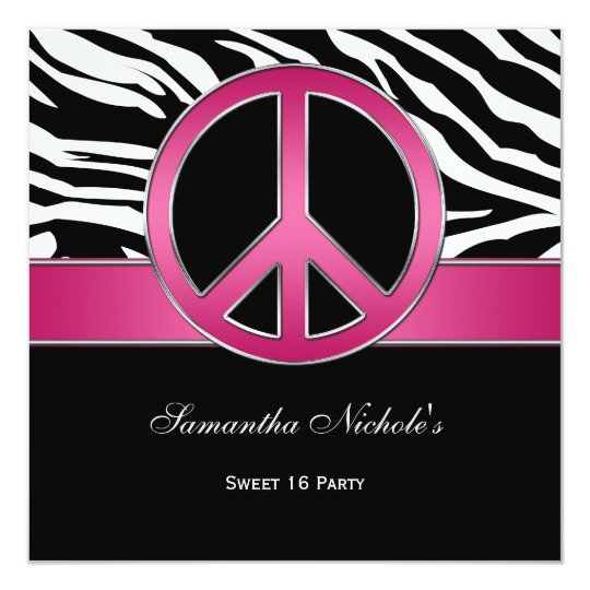 Sweet 16 Pink Peace Sign Black Zebra Card