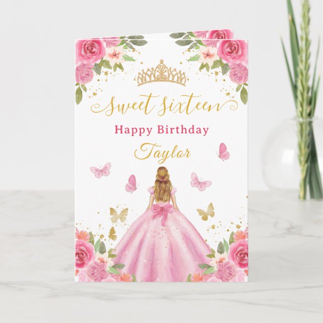 Sweet 16 Pink Princess Blonde Girl Card (Front)