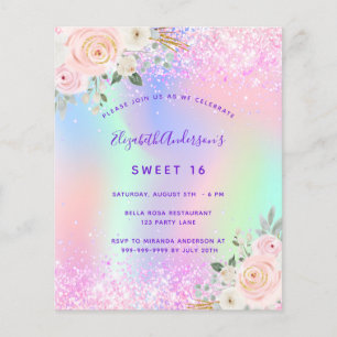 Sweet 16 pink purple glitter floral budget flyer