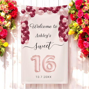 Sweet 16 Pink Red Birthday Welcome Banner