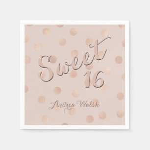Sweet 16 Pink Rose Gold Confetti   Sweet Sixteen Napkin