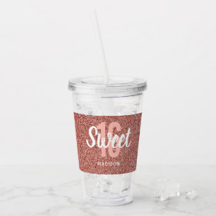 Sweet 16 Pink Rose Gold Glitter Personalised Acrylic Tumbler