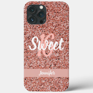 Sweet 16 Pink Rose Gold Pink Glitter Personalised iPhone 13 Pro Max Case