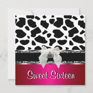 Sweet 16 Pink Silver Black White Cow Leopard 2 Invitation