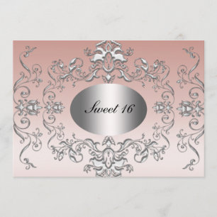 Sweet 16 Pink Silver Elegant Invitation