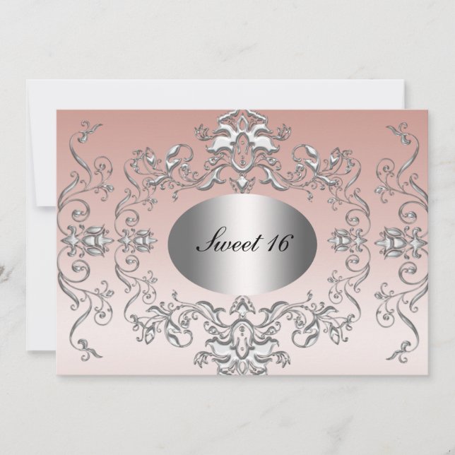 Sweet 16 Pink Silver Elegant Invitation (Front)