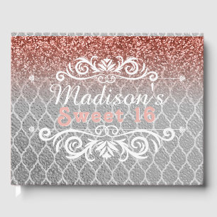 Sweet 16 Pink Silver Quatrefoil Glitter Custom Guest Book