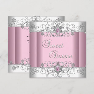 Sweet 16 Pink Silver White Diamond Image Party Invitation