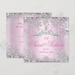Sweet 16 Pink Snowflakes White Winter Wonderland Invitation
