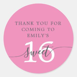 Sweet 16 Pink Thank You Custom Name  Classic Round Sticker