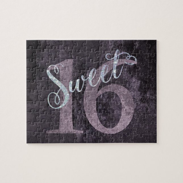 Sweet 16 | Pink Watercolor and Faux Glitter Party Jigsaw Puzzle (Horizontal)