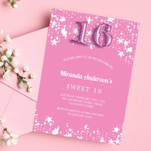 Sweet 16 pink white stars luxury invitation