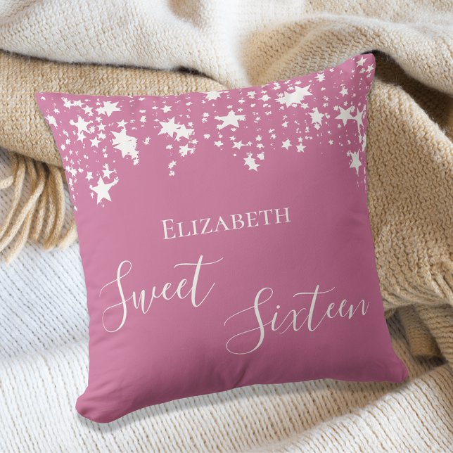 Sweet 16 pink white stars name cushion (Creator Uploaded)