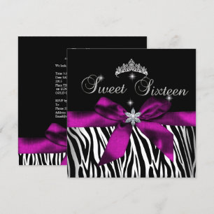 Sweet 16  Pink Zebra Black White Diamonds Invitation