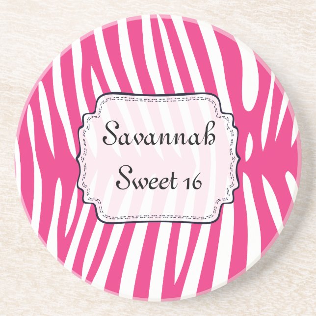 Sweet 16 Pink Zebra Change Background Colour Coaster (Front)