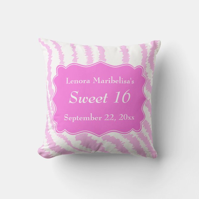 Sweet 16 Pink Zebra Print Pattern Cushion (Front)