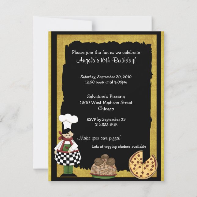 Sweet 16 Pizza Party Invitation (Front)