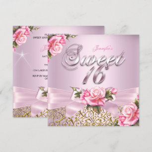 Sweet 16 Pretty Pink Rose Bow Birthday Party Invitation