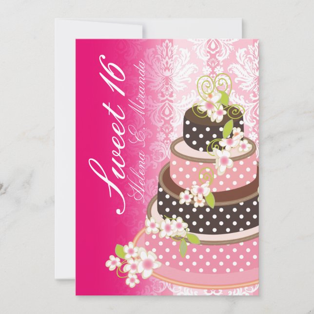 Sweet 16/ princess/4-tier pink chocolate cake invitation (Front)