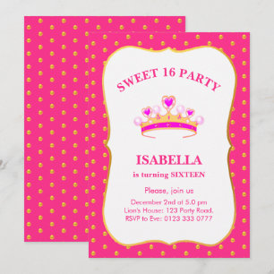 Sweet 16 Princess Crown Birthday Party Invitation