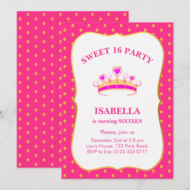 Sweet 16 Princess Crown Birthday Party Invitation (Front/Back)
